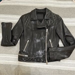 All Saints Conroy Black Leather Moto Jacket EUC